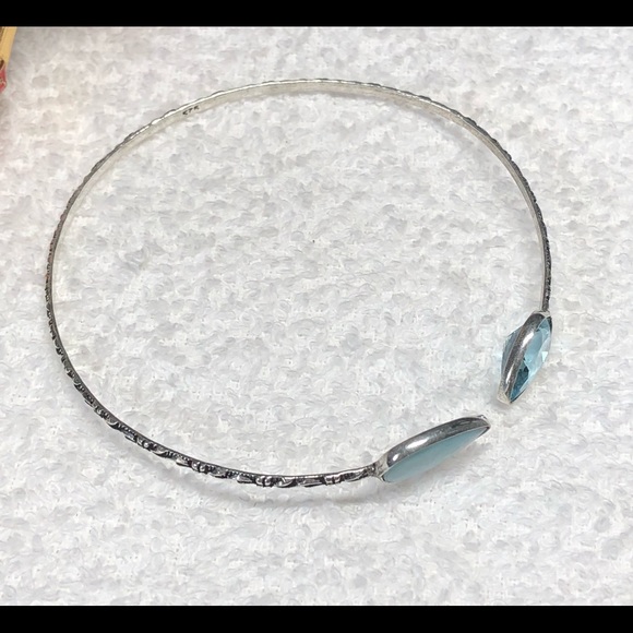 🦋Larimar and blue topaz silver bangle -adjustable - Picture 7 of 14